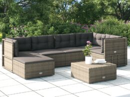 vidaXL 6 Piece Patio Lounge Set with Cushions Gray Poly Rattan