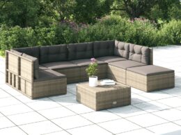 vidaXL 7 Piece Patio Lounge Set with Cushions Gray Poly Rattan