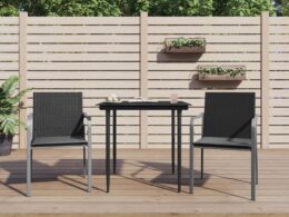 vidaXL 3 Piece Patio Dining Set with Cushions Poly Rattan and Steel