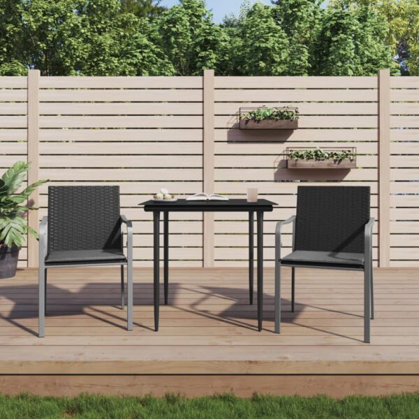 vidaXL 3 Piece Patio Dining Set with Cushions Poly Rattan and Steel