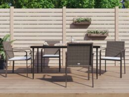 vidaXL 5 Piece Patio Dining Set with Cushions Poly Rattan and Steel