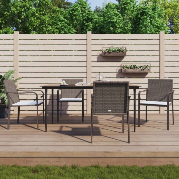 vidaXL 5 Piece Patio Dining Set with Cushions Poly Rattan and Steel
