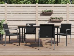 vidaXL 5 Piece Patio Dining Set with Cushions Poly Rattan and Steel