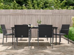 vidaXL 7 Piece Patio Dining Set with Cushions Poly Rattan and Steel