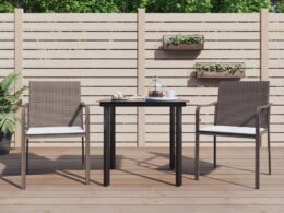 vidaXL 3 Piece Patio Dining Set with Cushions Poly Rattan and Steel