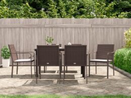 vidaXL 7 Piece Patio Dining Set with Cushions Poly Rattan and Steel
