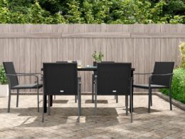 vidaXL 7 Piece Patio Dining Set with Cushions Poly Rattan and Steel