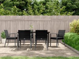 vidaXL 7 Piece Patio Dining Set with Cushions Poly Rattan and Steel