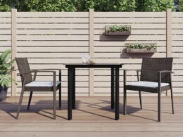 vidaXL 3 Piece Patio Dining Set with Cushions Poly Rattan and Steel