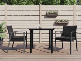 vidaXL 3 Piece Patio Dining Set with Cushions Poly Rattan and Steel