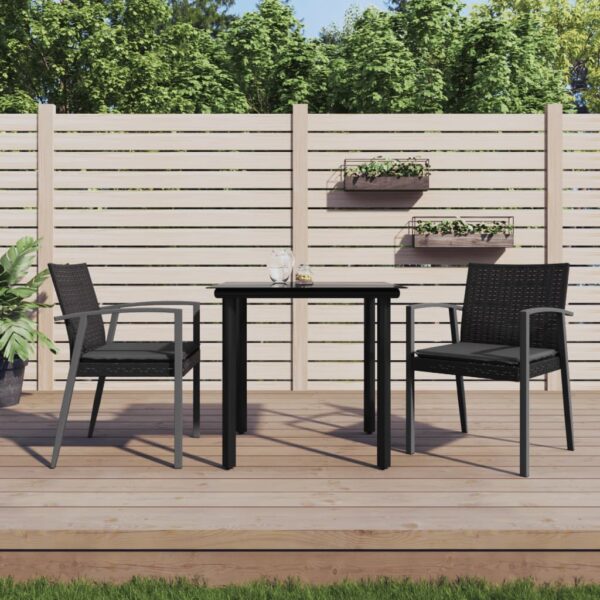 vidaXL 3 Piece Patio Dining Set with Cushions Poly Rattan and Steel