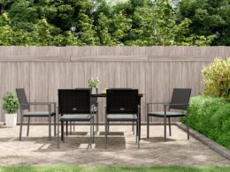 vidaXL 7 Piece Patio Dining Set with Cushions Poly Rattan and Steel