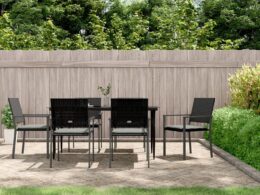 vidaXL 7 Piece Patio Dining Set with Cushions Poly Rattan and Steel