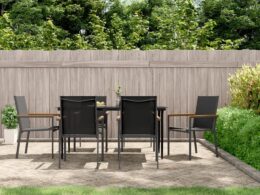 vidaXL 7 Piece Patio Dining Set Black Textilene and Steel