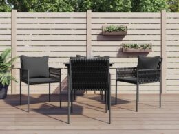 vidaXL 5 Piece Patio Dining Set with Cushions Poly Rattan and Steel
