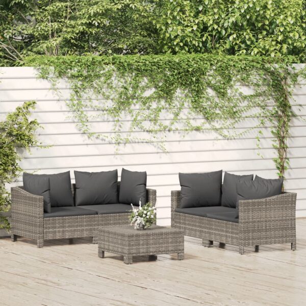 vidaXL 5 Piece Patio Lounge Set with Cushions Gray Poly Rattan