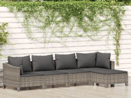 vidaXL 5 Piece Patio Lounge Set with Cushions Gray Poly Rattan