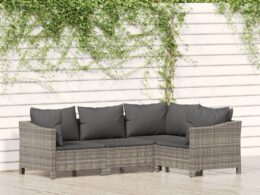 vidaXL 4 Piece Patio Lounge Set with Cushions Gray Poly Rattan