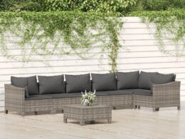 vidaXL 7 Piece Patio Lounge Set with Cushions Gray Poly Rattan