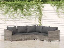 vidaXL 5 Piece Patio Lounge Set with Cushions Gray Poly Rattan