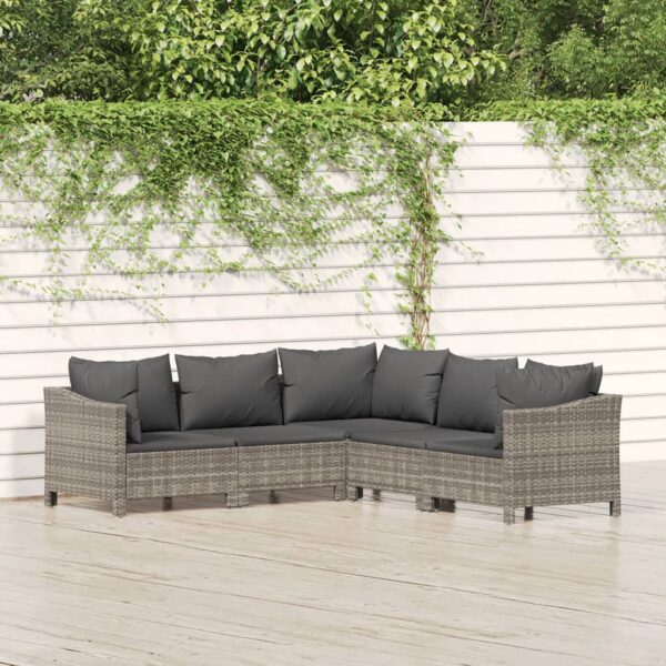vidaXL 5 Piece Patio Lounge Set with Cushions Gray Poly Rattan