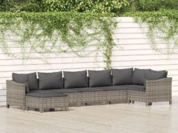 vidaXL 7 Piece Patio Lounge Set with Cushions Gray Poly Rattan
