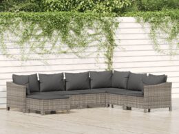 vidaXL 7 Piece Patio Lounge Set with Cushions Gray Poly Rattan