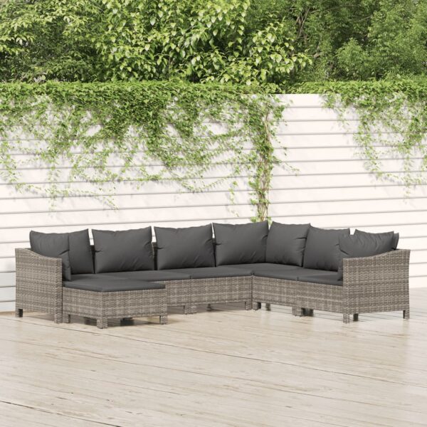 vidaXL 7 Piece Patio Lounge Set with Cushions Gray Poly Rattan