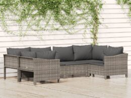 vidaXL 6 Piece Patio Lounge Set with Cushions Gray Poly Rattan