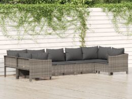 vidaXL 7 Piece Patio Lounge Set with Cushions Gray Poly Rattan