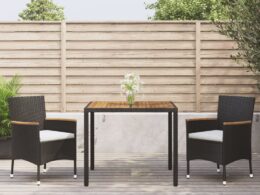 vidaXL 3 Piece Patio Dining Set with Cushions Black Poly Rattan