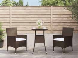 vidaXL 3 Piece Patio Bistro Set with Cushions Brown Poly Rattan