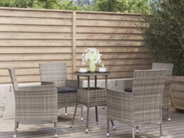 vidaXL 5 Piece Patio Bistro Set with Cushions Gray Poly Rattan