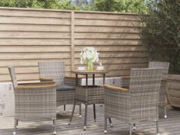 vidaXL 5 Piece Patio Bistro Set with Cushions Gray Poly Rattan