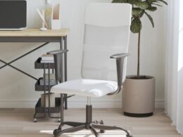 vidaXL Office Chair White Mesh Fabric and Faux Leather