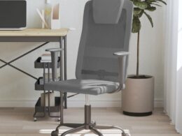 vidaXL Office Chair Gray Mesh Fabric and Faux Leather