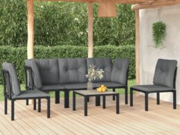 vidaXL 6 Piece Patio Lounge Set Black and Gray Poly Rattan