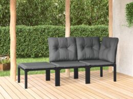 vidaXL 3 Piece Patio Lounge Set Black and Gray Poly Rattan