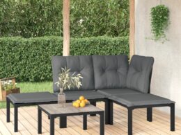 vidaXL 5 Piece Patio Lounge Set Black and Gray Poly Rattan