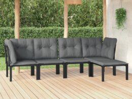 vidaXL 5 Piece Patio Lounge Set Black and Gray Poly Rattan