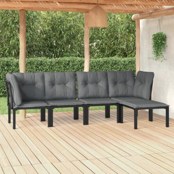 vidaXL 5 Piece Patio Lounge Set Black and Gray Poly Rattan