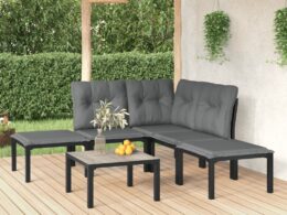 vidaXL 6 Piece Patio Lounge Set Black and Gray Poly Rattan