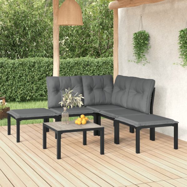 vidaXL 6 Piece Patio Lounge Set Black and Gray Poly Rattan