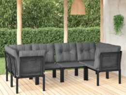 vidaXL 6 Piece Patio Lounge Set Black and Gray Poly Rattan