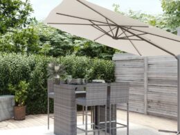 vidaXL 5 Piece Patio Bar Set with Cushions Gray Poly Rattan