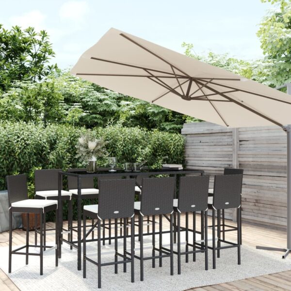 vidaXL 11 Piece Patio Bar Set with Cushions Black Poly Rattan