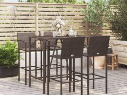 vidaXL 5 Piece Patio Bar Set Brown Poly Rattan