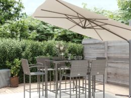 vidaXL 7 Piece Patio Bar Set Gray Poly Rattan