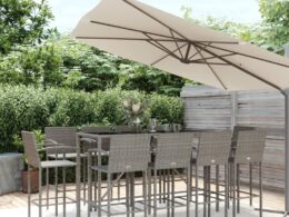 vidaXL 11 Piece Patio Bar Set Gray Poly Rattan
