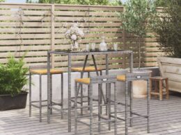 vidaXL 5 Piece Patio Bar Set Gray Poly Rattan& Solid Wood Acacia